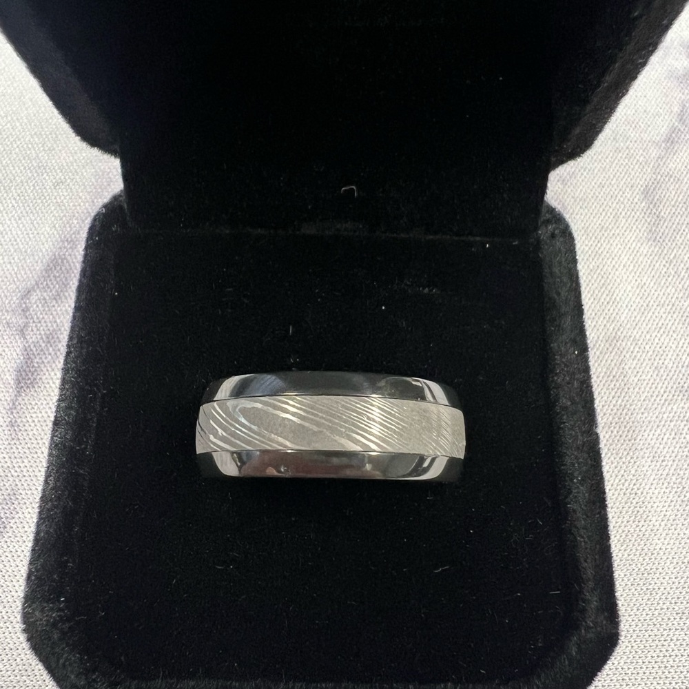Zirconium and Damascus Men's Ring